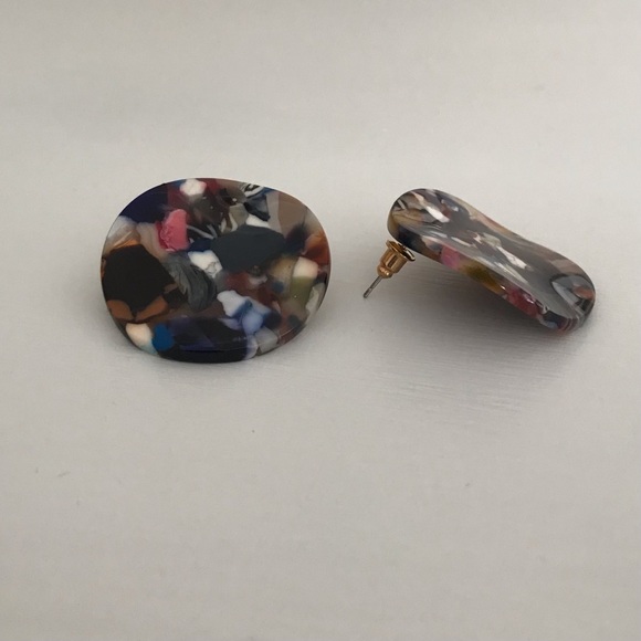 Celluloid Acrylic Colorful Zebra Big Round Stud Back Earrings - Picture 3 of 4